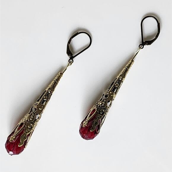 Blood Red Drop Vamp Crystal Earrings - Picture 5 of 6
